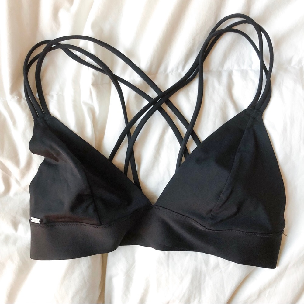 PINK - Black V Neck W/ Crossback strap Bra